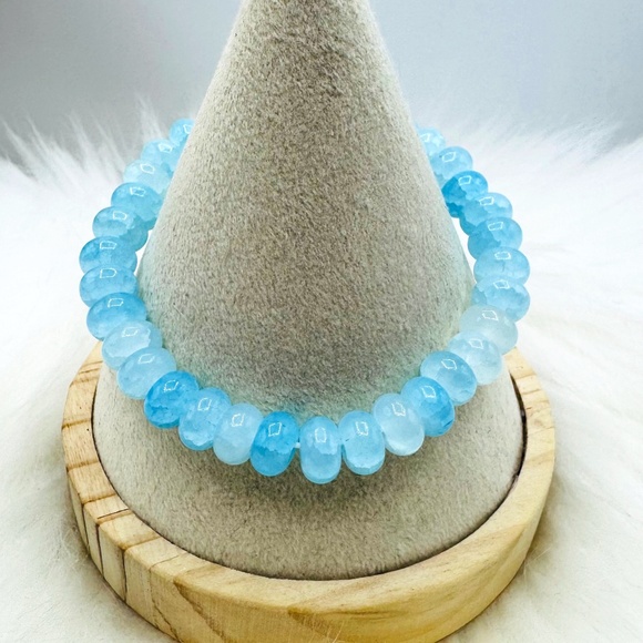 Sky Blue Tourmaline Stone Beaded Bracelet - Picture 1 of 6